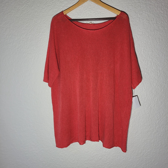 Eileen Fisher Women's XL %100 Hemp Sweater Orange Short Sleeve Pullover Knit Top - Picture 1 of 11